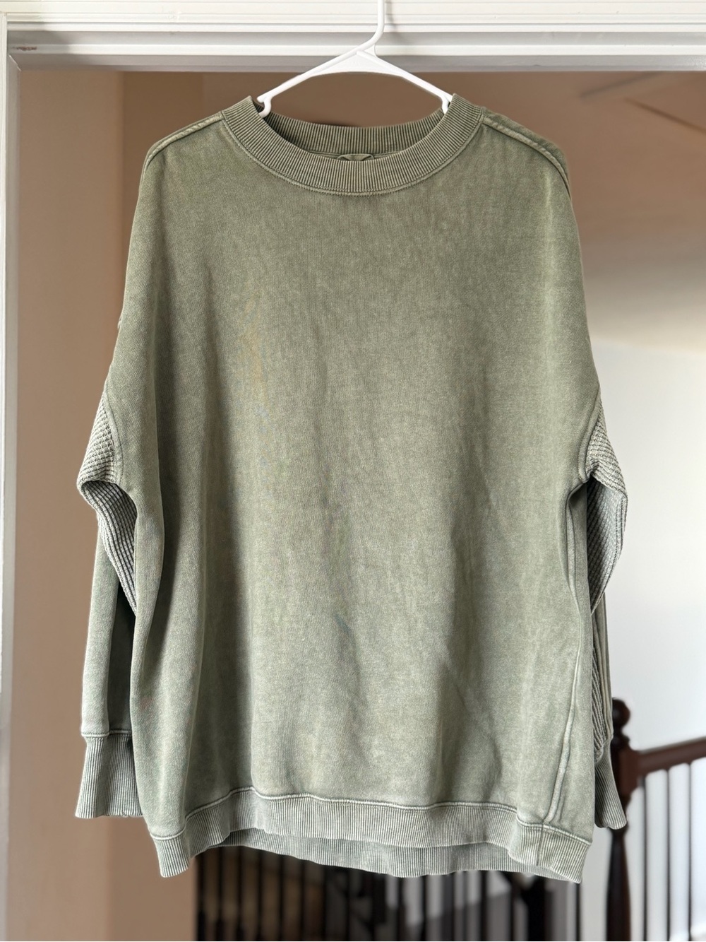 Aerie Green Acid Wash Oversized Waffle Sleeve Sweatshirt. Size Small